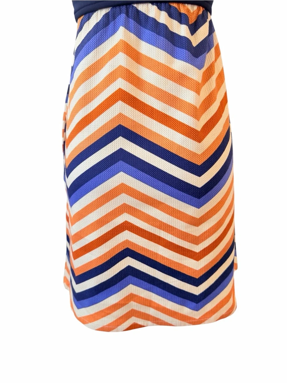 Anthropologie Judith March Navy Strapless Mini Dress Orange & White Chevron Sz S